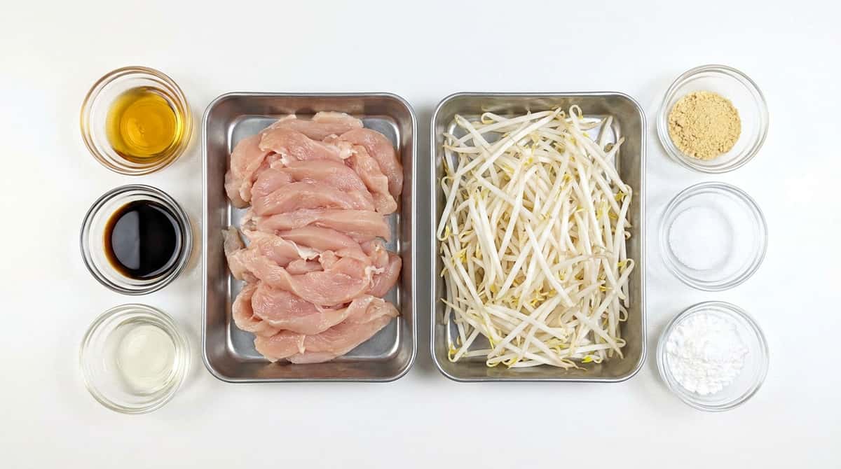 鶏むね肉ともやしのごま油旨だし煮（材料）
