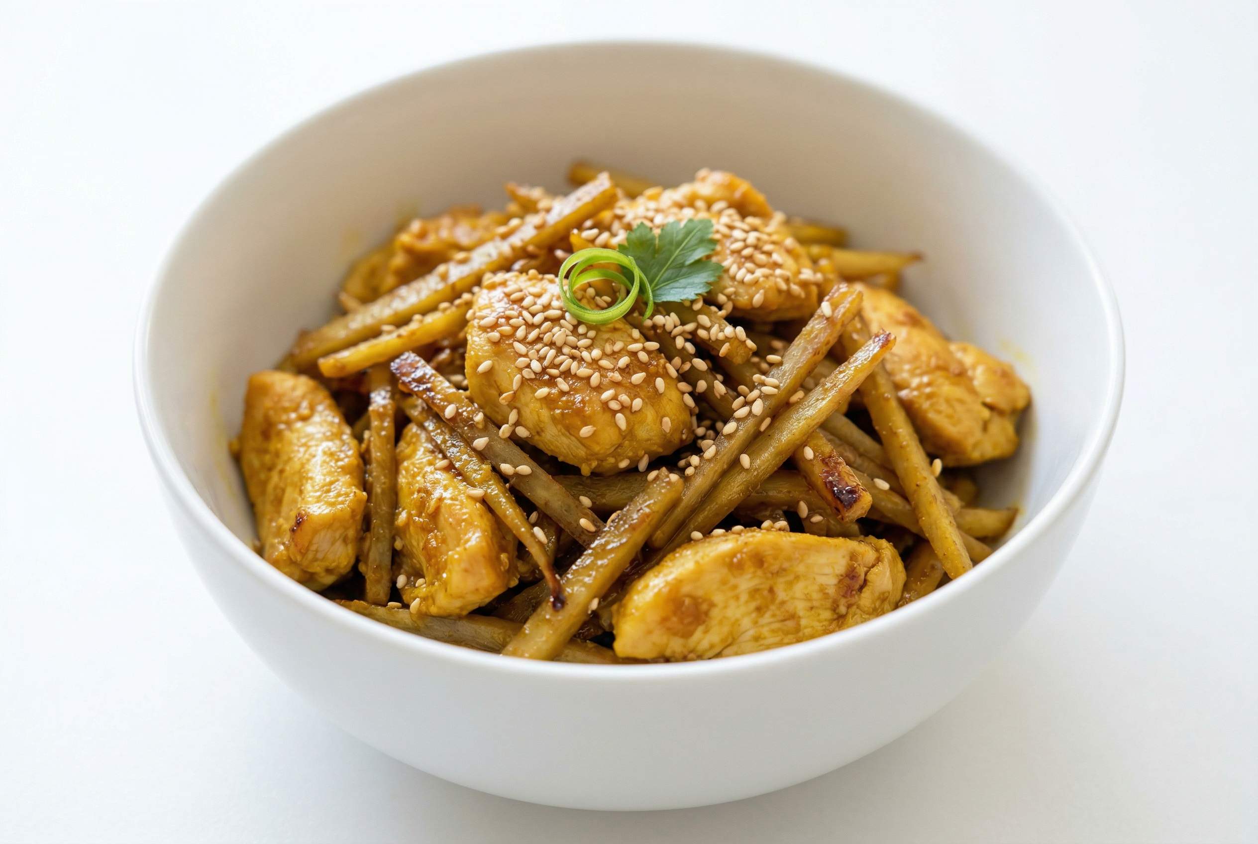 鶏むね肉とごぼうのカレー炒め弁当おかず