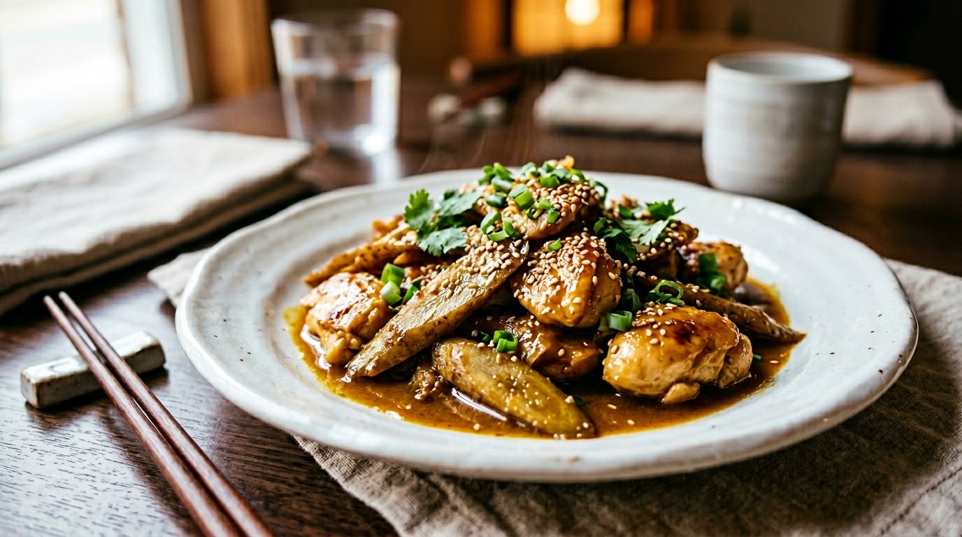 鶏むね肉とごぼうのカレー炒め弁当おかず（完成イメージ）