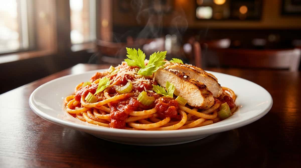 鶏むね肉とセロリのガッツリトマトパスタ（完成イメージ）
