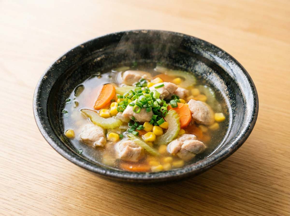 鶏むね肉とセロリのやさしいめんつゆスープ