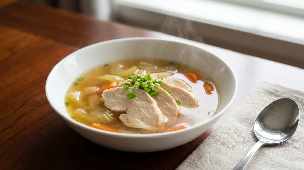 鶏むね肉とセロリのやさしいめんつゆスープ（完成イメージ）