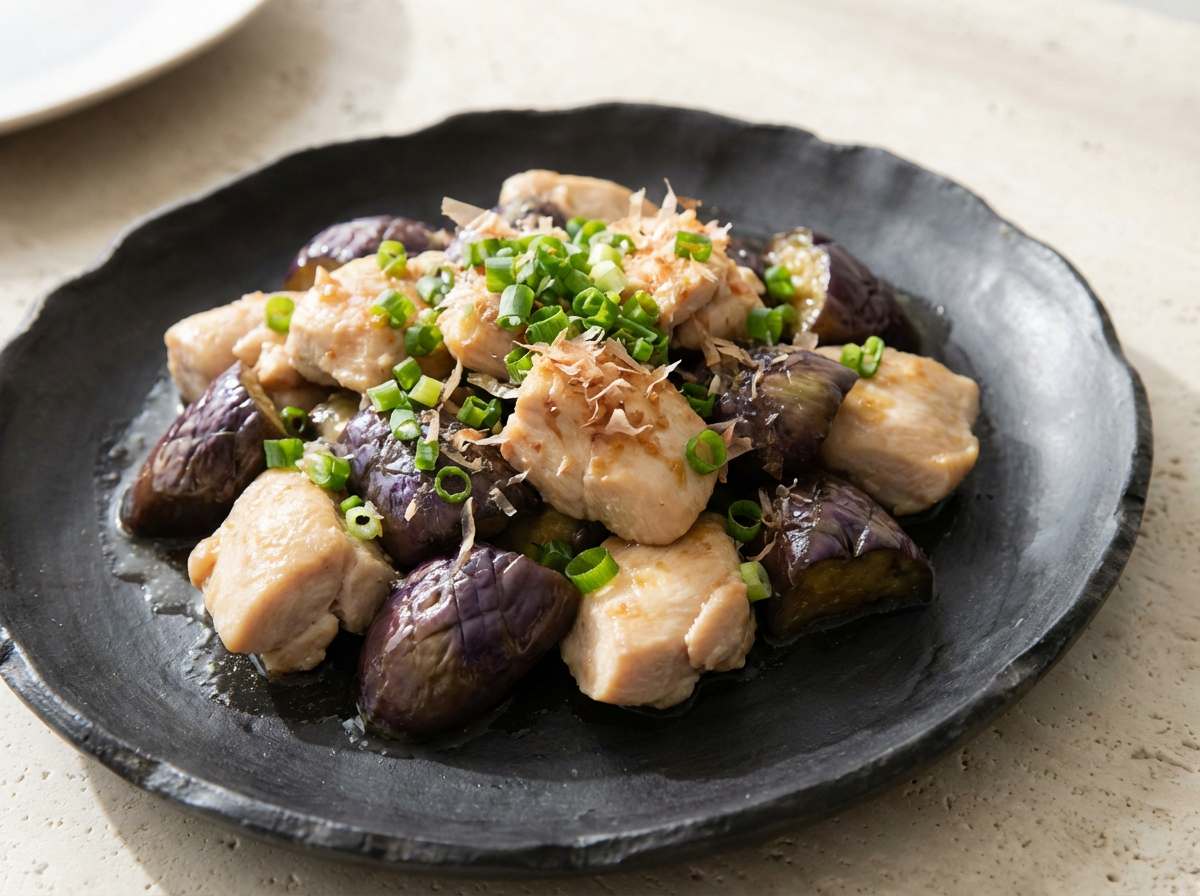 鶏むね肉となすのめんつゆレンジ蒸し