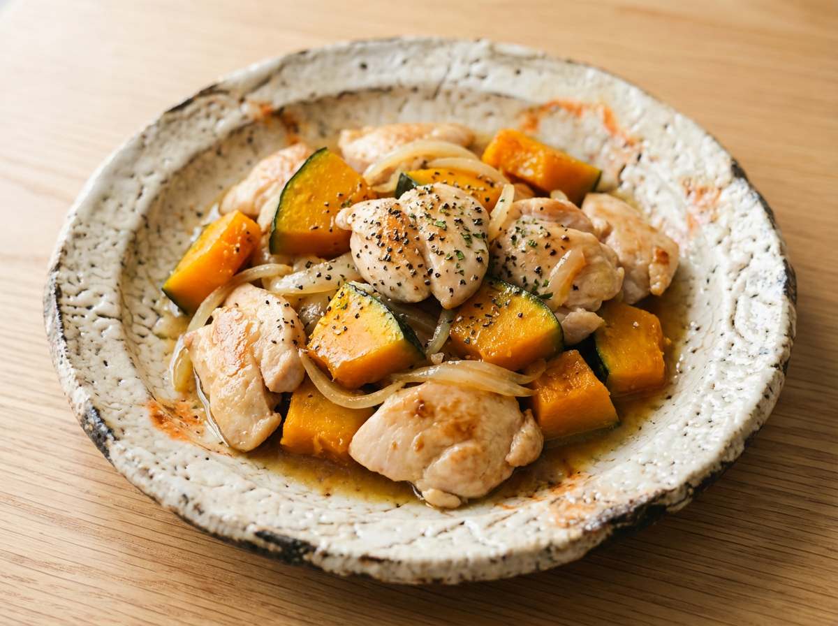 鶏むね肉とかぼちゃのコンソメバター炒め