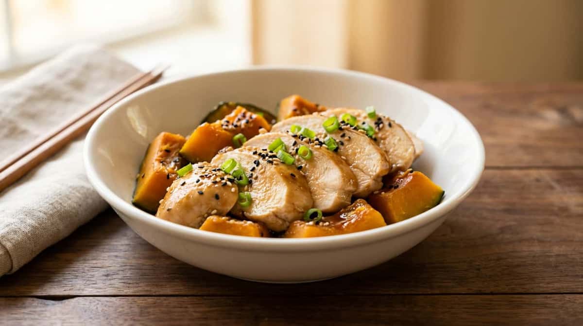 鶏むね肉とかぼちゃのさっぱりポン酢蒸し（完成イメージ）