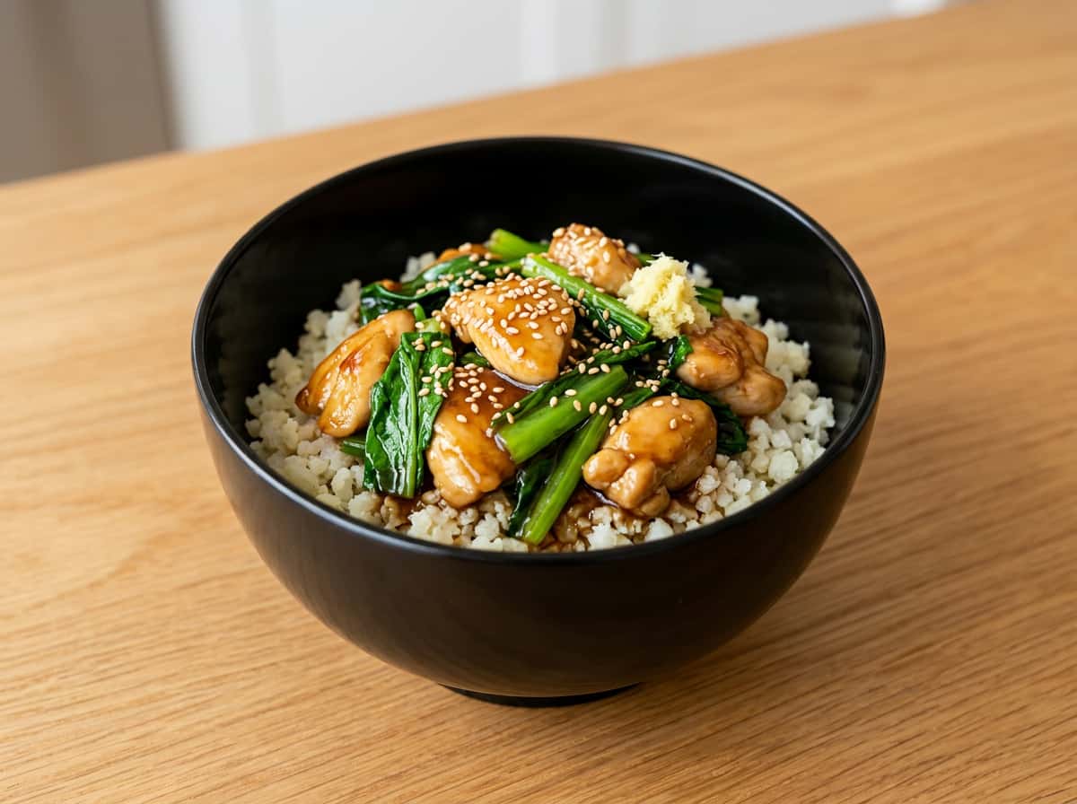 鶏むね肉と小松菜のオイスター糖質オフ丼
