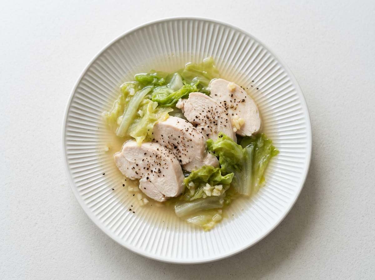 鶏むね肉とレタスのコンソメレンジ蒸し