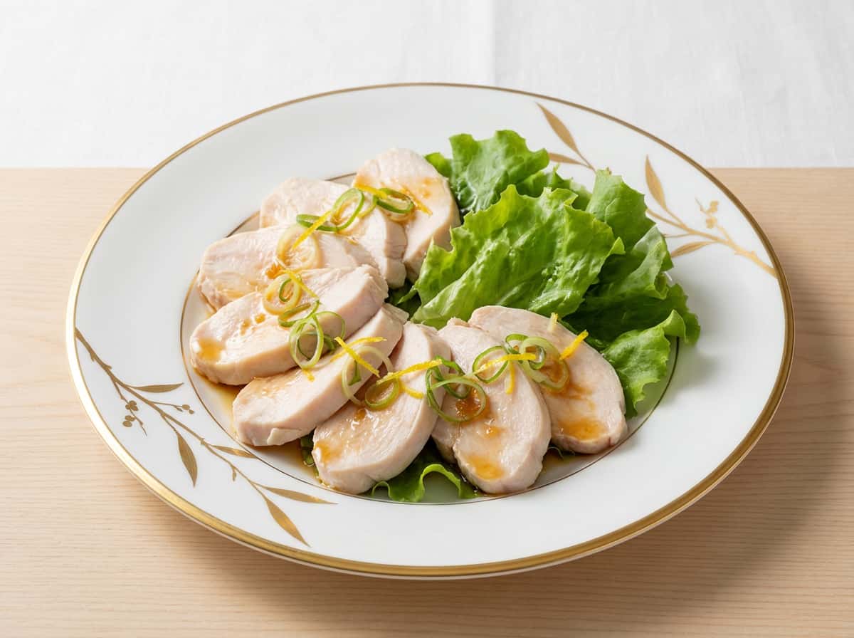 鶏むね肉とレタスのポン酢レンジ蒸し