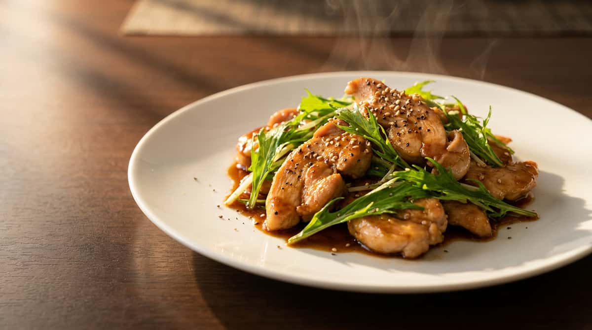 鶏むね肉と水菜の焼肉だれヘルシー炒め（完成イメージ）