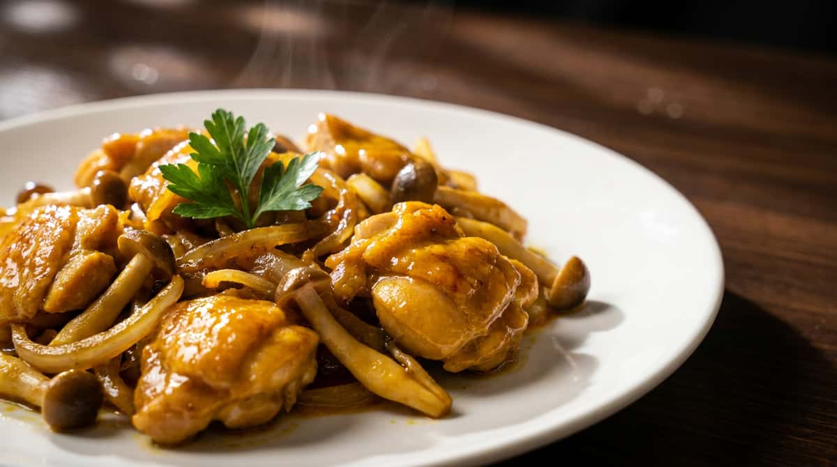 鶏むねとしめじのカレーマヨ炒め（完成イメージ）