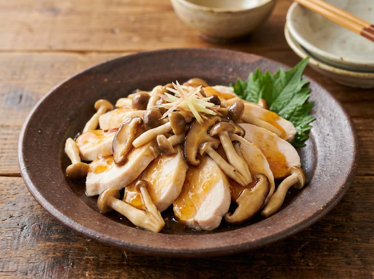 鶏むねときのこの甘酢レンジ蒸し（おつまみ）