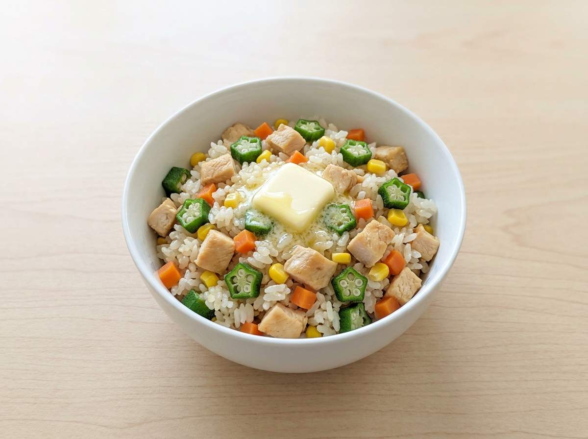 鶏むね肉とオクラのコンソメ炊き込みご飯