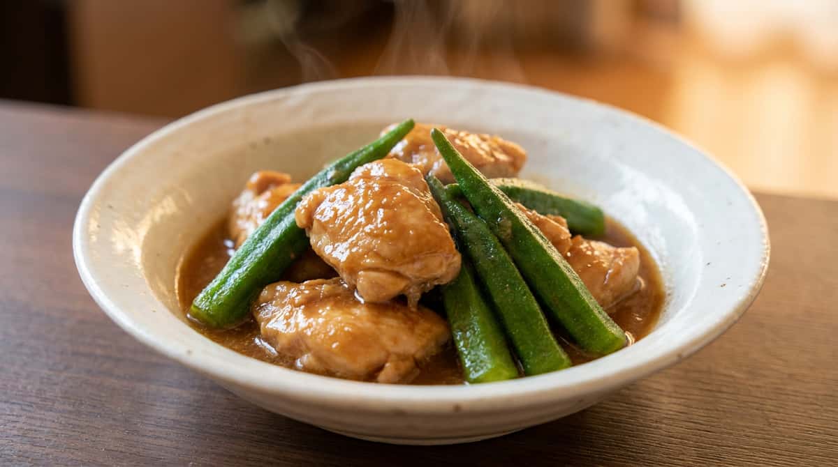 鶏むね肉とオクラのピリ辛味噌煮（完成イメージ）