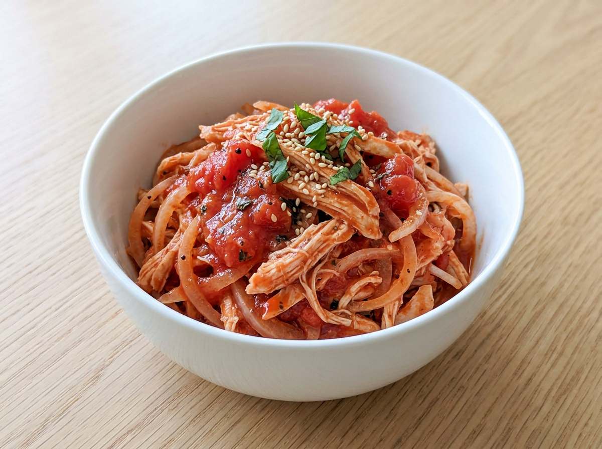 鶏むね肉と玉ねぎのトマト缶和え