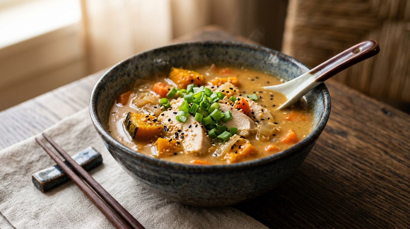鶏むねとかぼちゃのほっこり味噌スープ