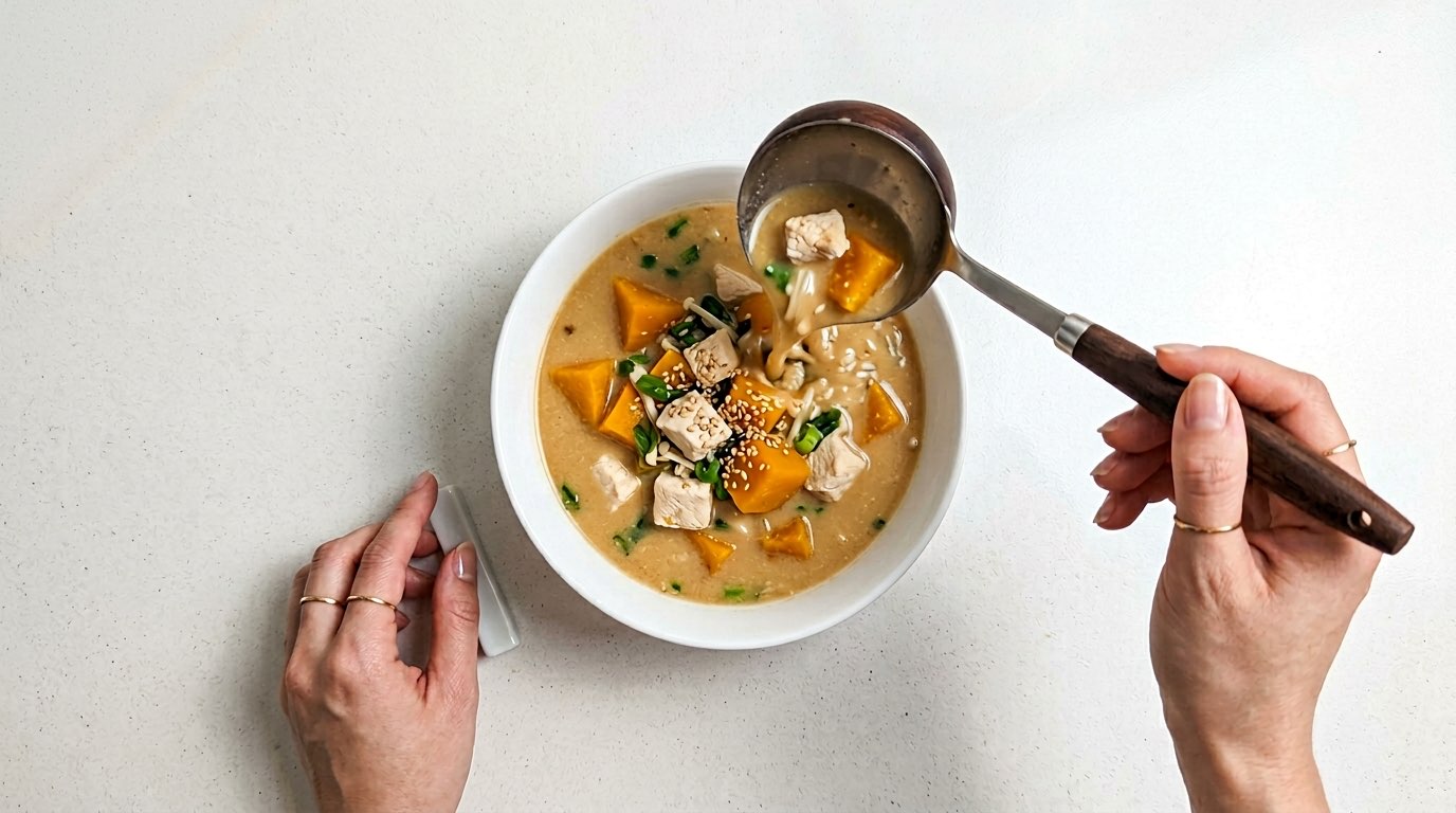 鶏むねとかぼちゃのほっこり味噌スープ（完成イメージ）