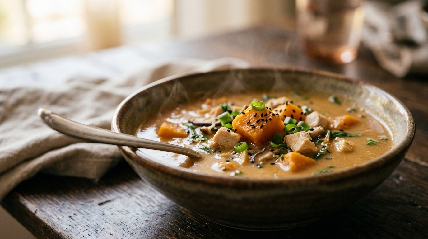 鶏むねとかぼちゃのほっこり味噌スープ（完成イメージ）