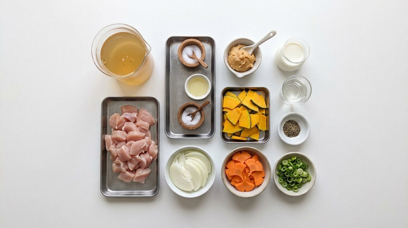 鶏むねとかぼちゃのほっこり味噌スープ（材料）