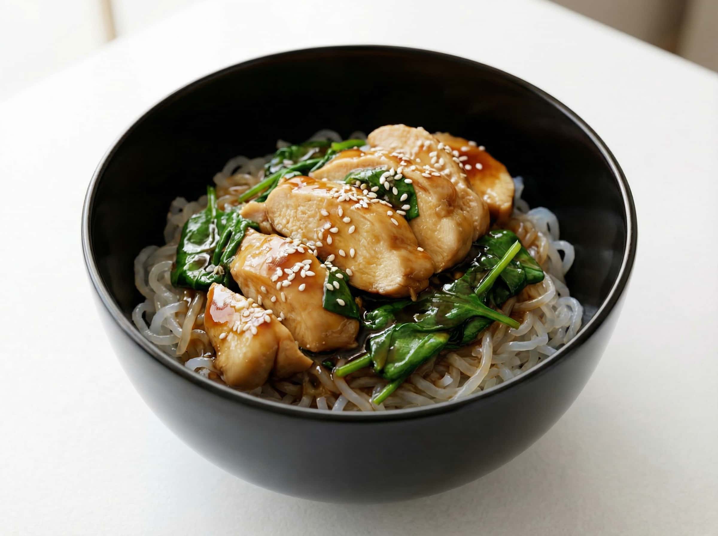 鶏むねとほうれん草のオイスターソース丼（しらたきライス）