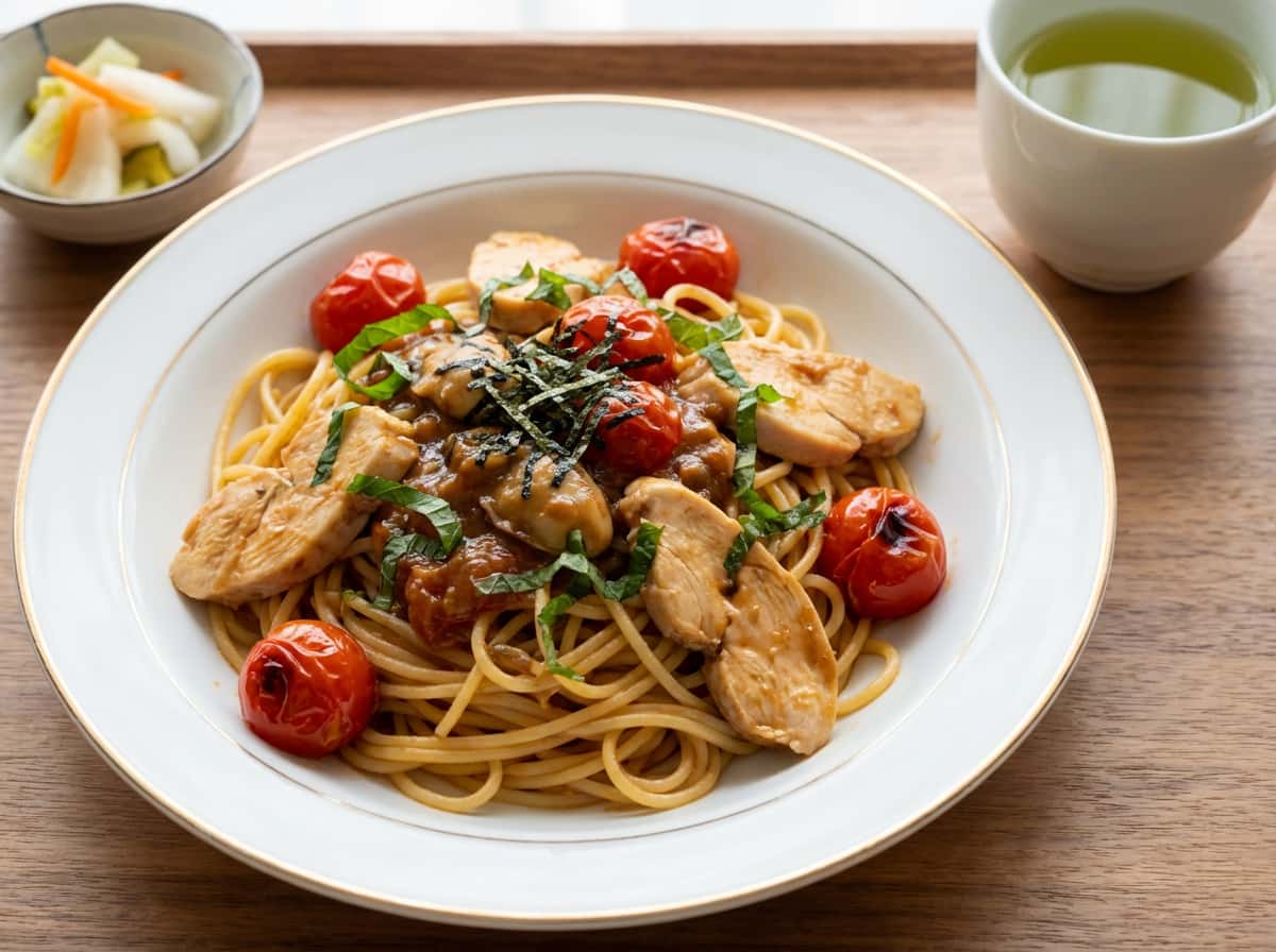 鶏むね肉とトマトのオイスターソースパスタ