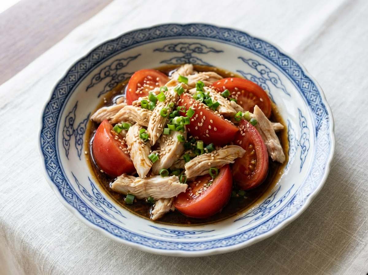 鶏むね肉とトマトの焼肉だれ和えおつまみ