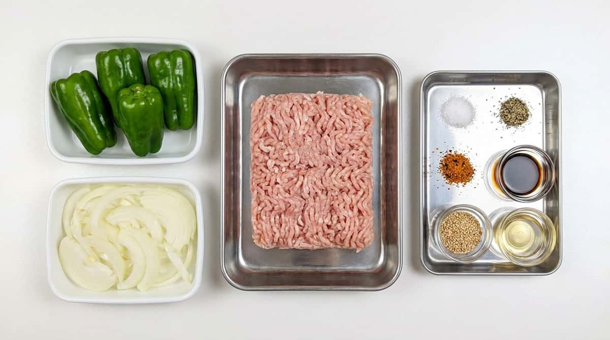 鶏ひき肉とピーマンのコンソメ炒め【作り置き】（材料）