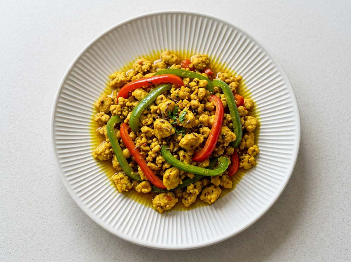 鶏ひき肉とピーマンのカレー炒め