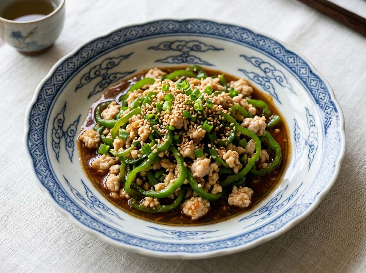 鶏ひき肉とピーマンの焼肉タレ和え