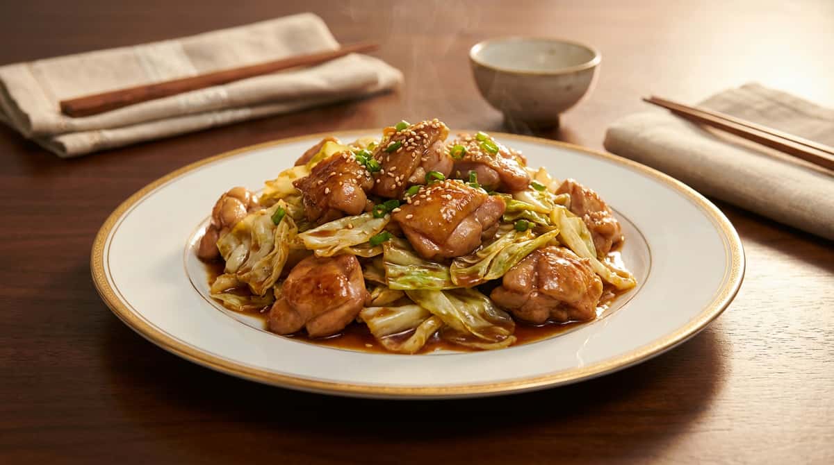 鶏ひき肉とキャベツの鶏がら旨炒め（完成イメージ）