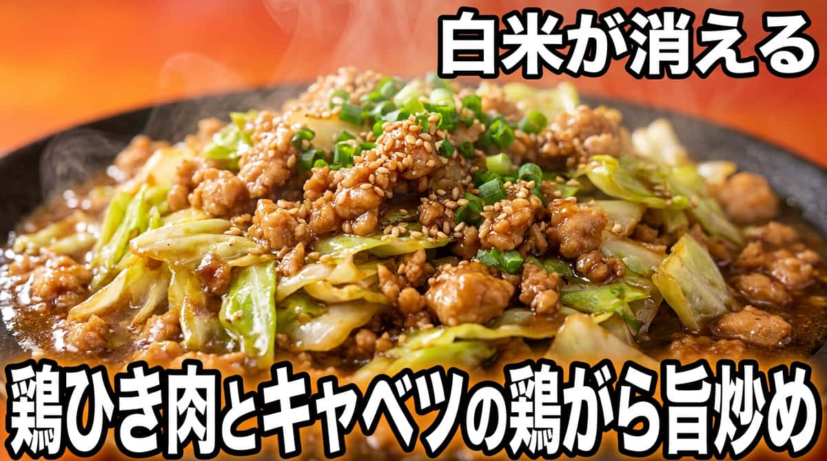 鶏ひき肉とキャベツの鶏がら旨炒め