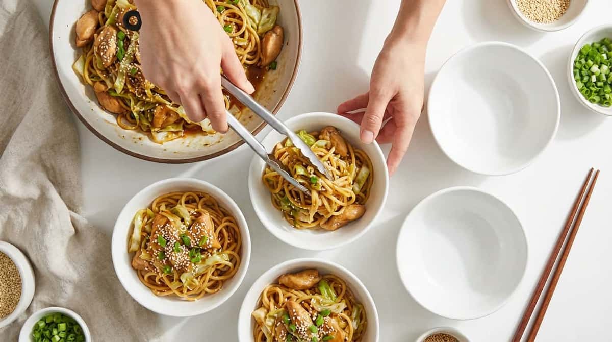 鶏ひき肉とキャベツのめんつゆ冷製パスタ（おつまみ）（完成イメージ）