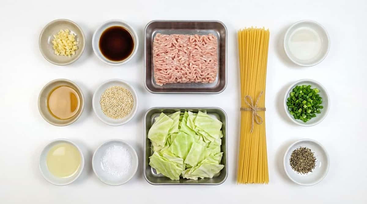 鶏ひき肉とキャベツのめんつゆ冷製パスタ（おつまみ）（材料）