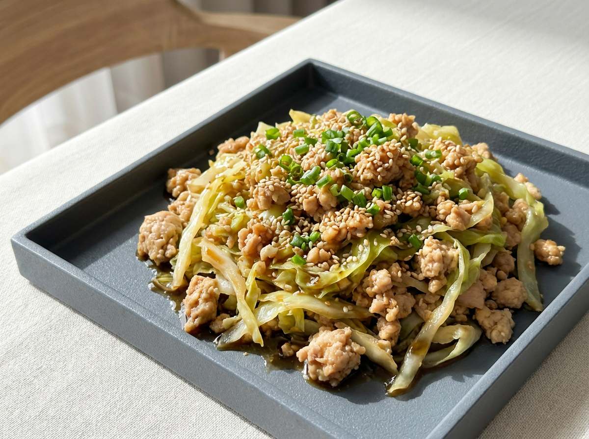 鶏ひき肉とキャベツのオイスターごま和え