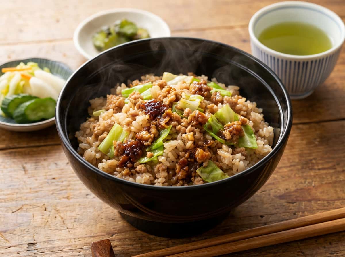 鶏ひき肉とキャベツの焼肉タレ炊き込みご飯（ダイエット向け）