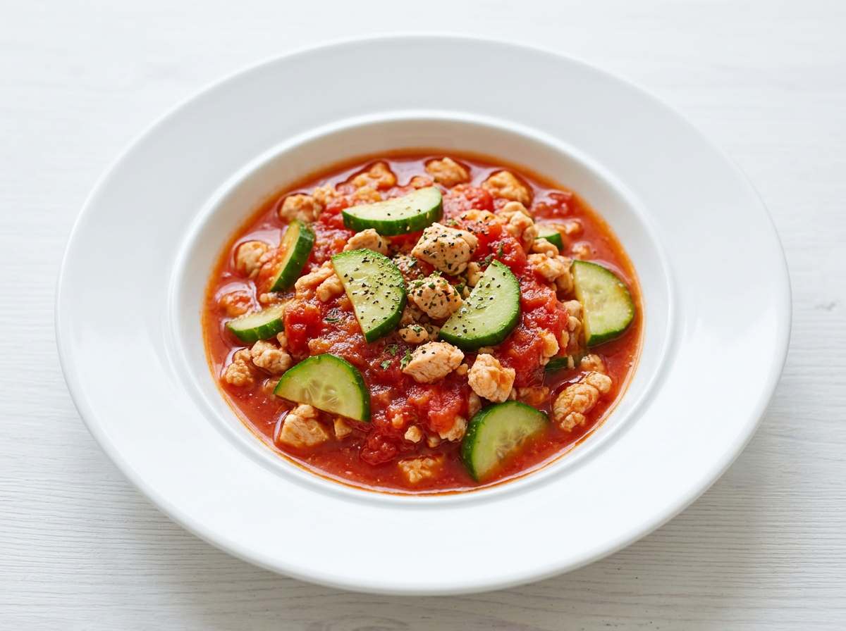 鶏ひき肉ときゅうりのトマト蒸し