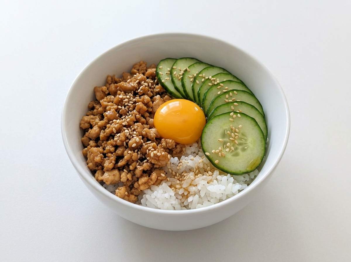 鶏そぼろときゅうりのさっぱりめんつゆ丼