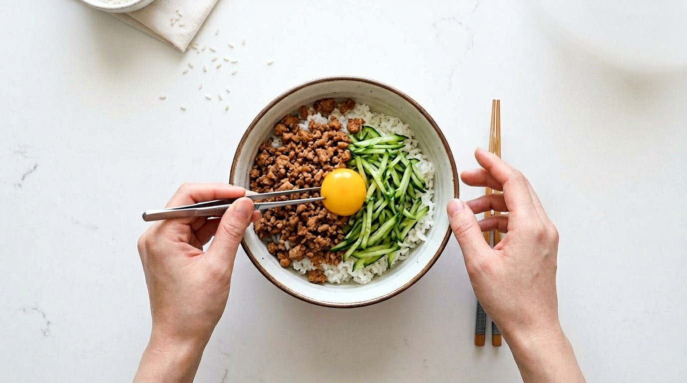 鶏そぼろときゅうりのさっぱりめんつゆ丼（完成イメージ）