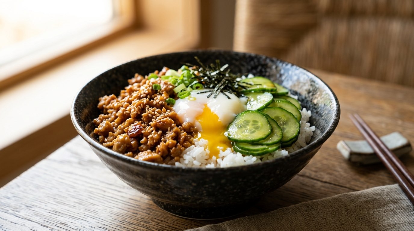鶏そぼろときゅうりのさっぱりめんつゆ丼（完成イメージ）