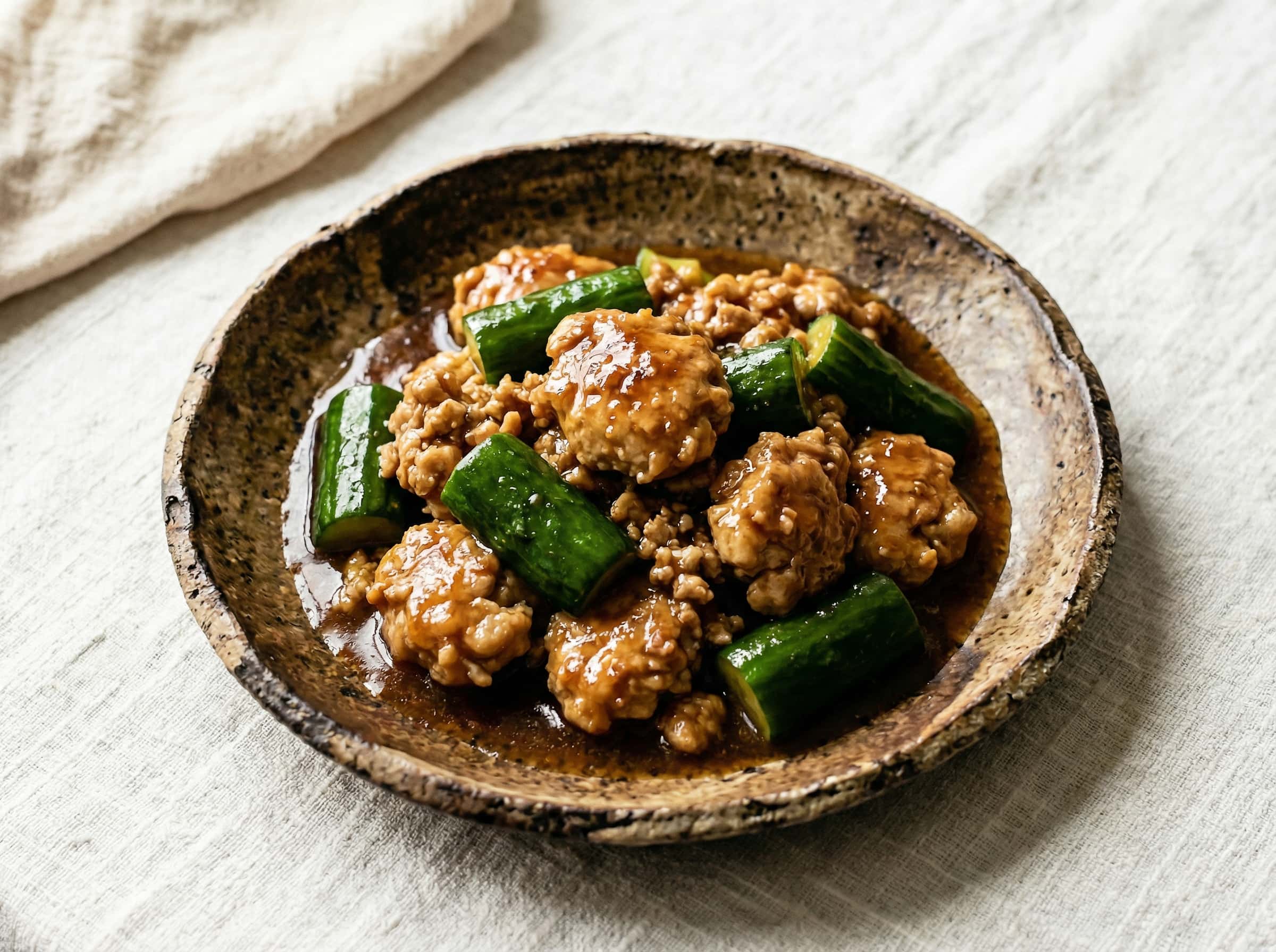 鶏ひき肉ときゅうりの焼肉のタレ煮込み