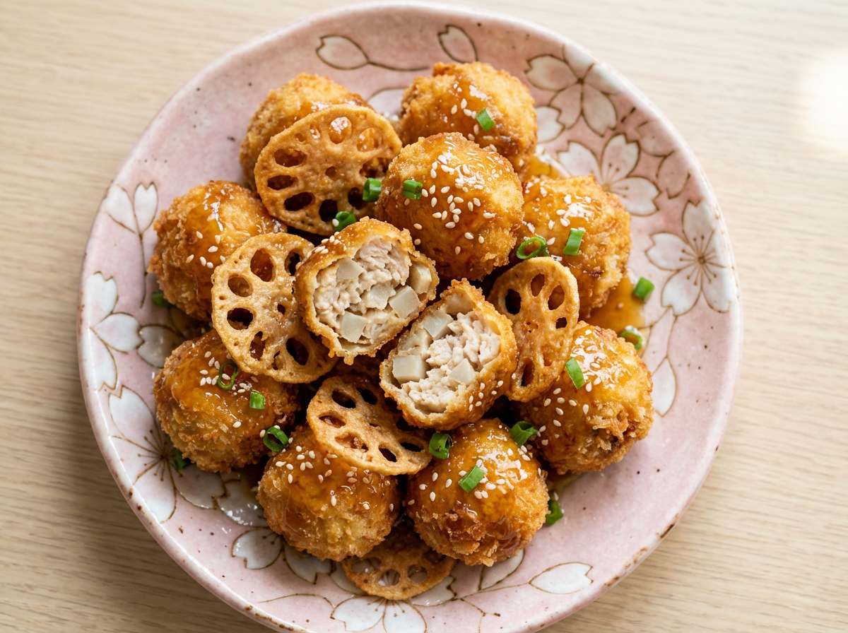 鶏ひき肉とれんこんの一口甘酢から揚げ