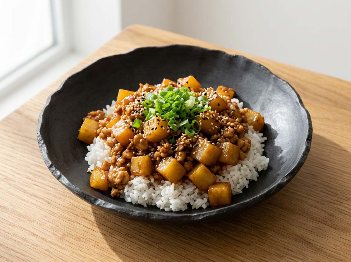 鶏そぼろとほくほくじゃがいものオイスターソースダイエット丼