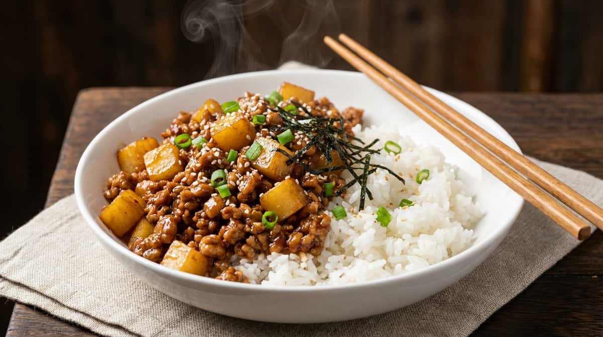 鶏そぼろとほくほくじゃがいものオイスターソースダイエット丼（完成イメージ）