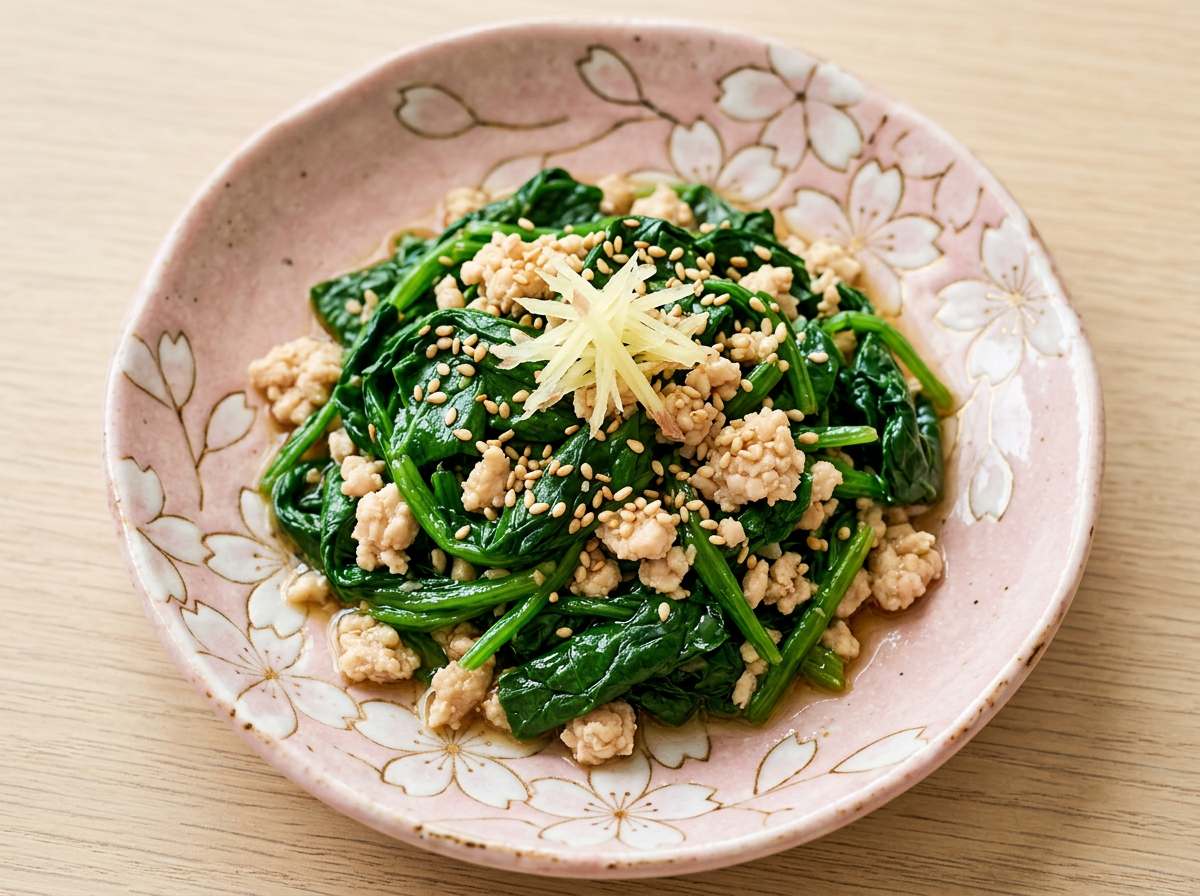 鶏ひき肉とほうれん草のさっぱり醤油漬け