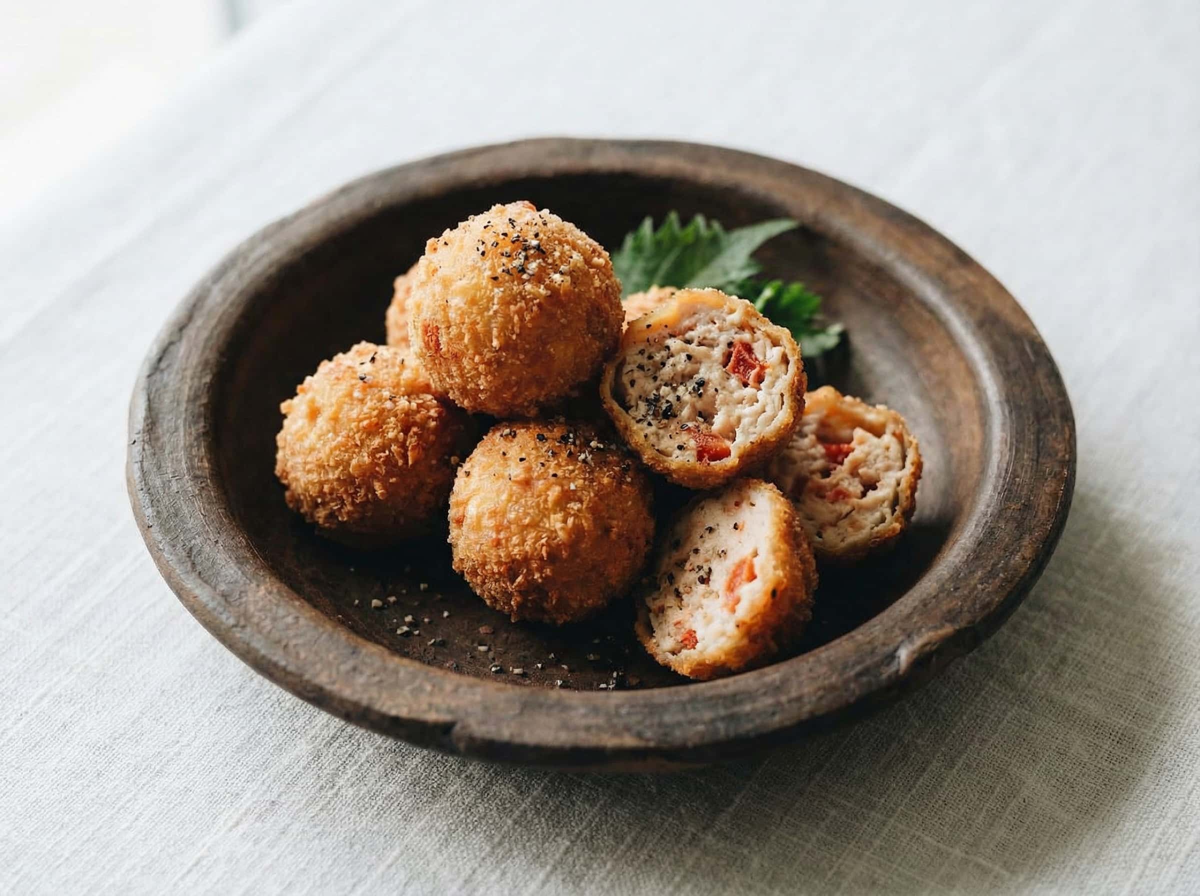 鶏ひき肉とトマトの白だし揚げ団子