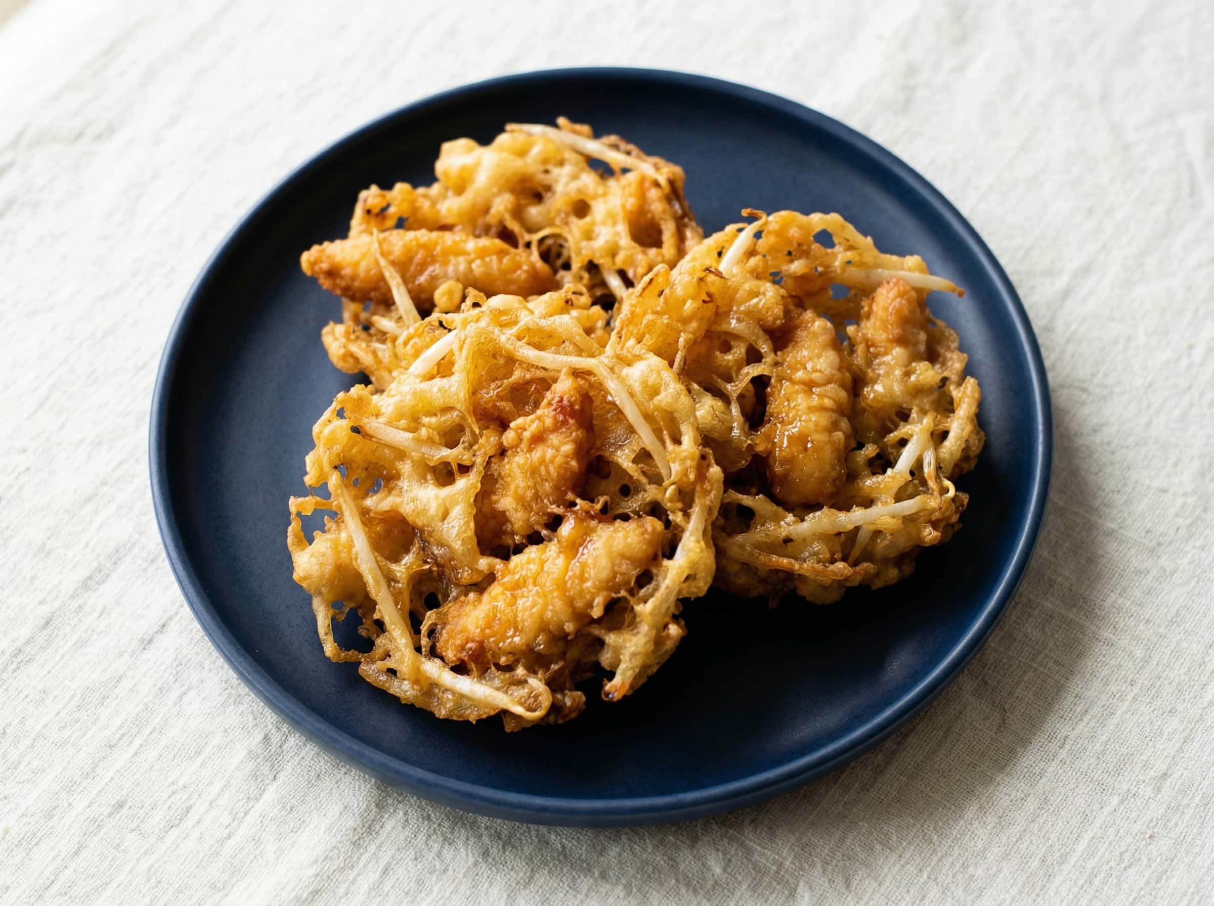 鶏ささみともやしの醤油かき揚げ