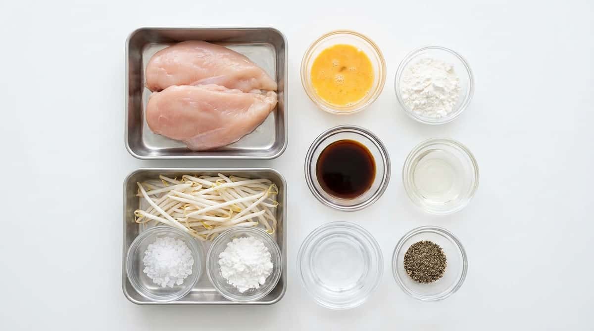 鶏ささみともやしの醤油かき揚げ（材料）