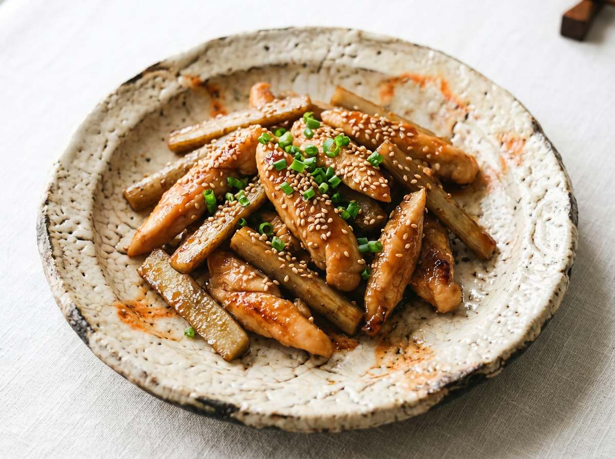 鶏ささみとごぼうの味噌こんがり焼き