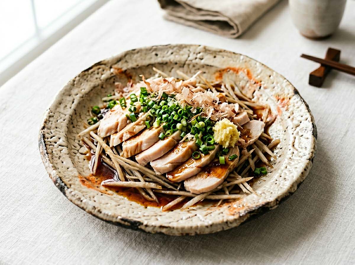 鶏ささみとごぼうのポン酢蒸し