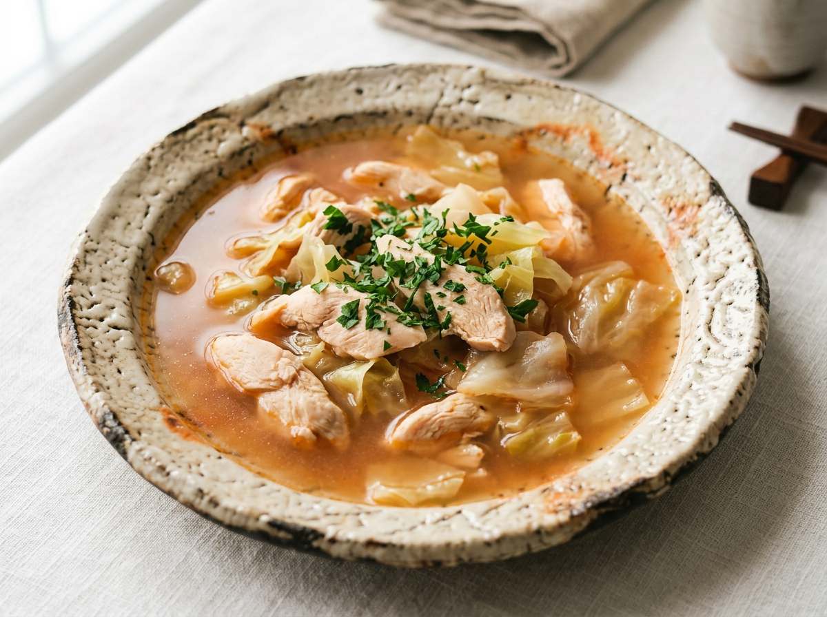 鶏ささみとキャベツのケチャップ高タンパクスープ