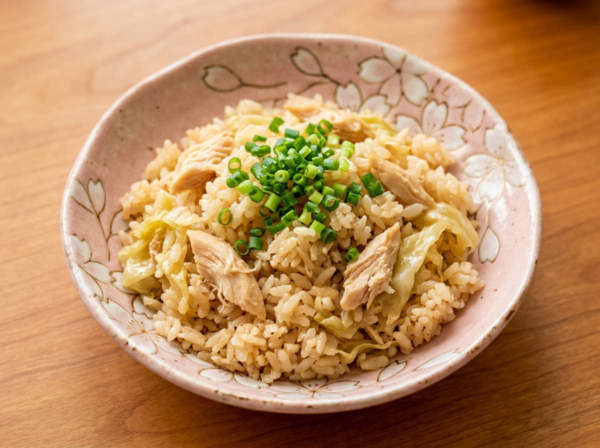鶏ささみとキャベツのオイスターソース炊き込みご飯